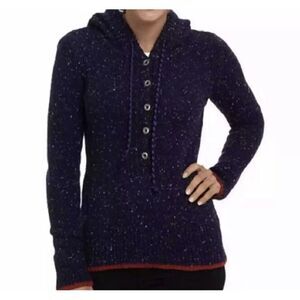 Patagonia Ranchito Hoodie Women’s Blue Pullover‎ Knit Henley Sweater Size Medium